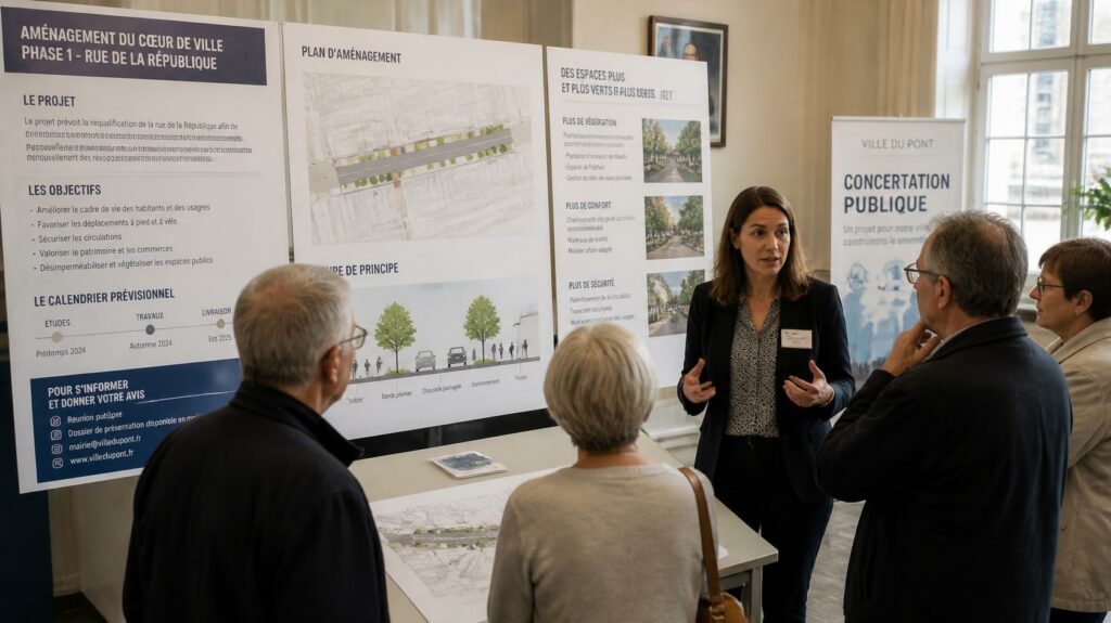 Réunion publique de communication chantier avec des riverains autour d'un plan de projet | C.lechantier