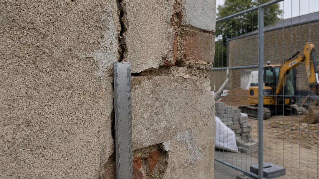 Fissure sur un mur mitoyen mesurée avec un réglet avant le début des travaux voisins | C.Lechantier